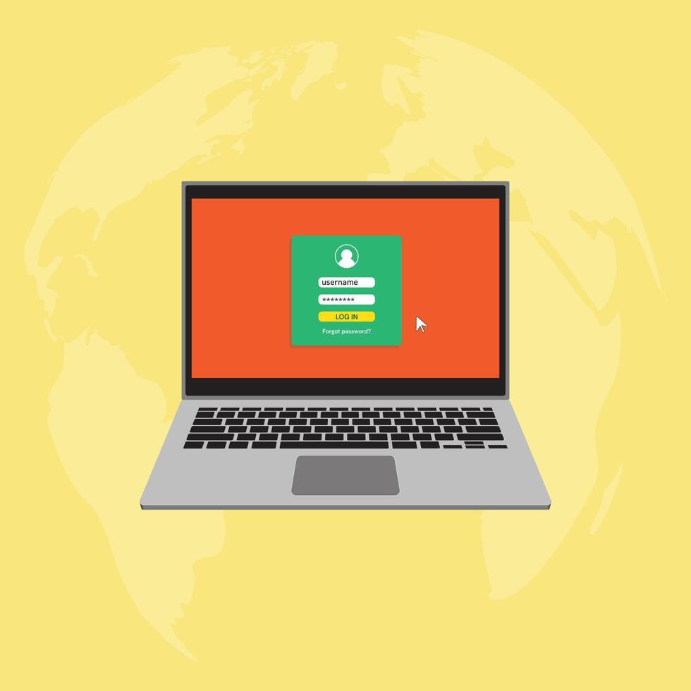 Login form page modern background for app development, online registration, laptop mockups, website ui elements, user profile, access to account concept. vector