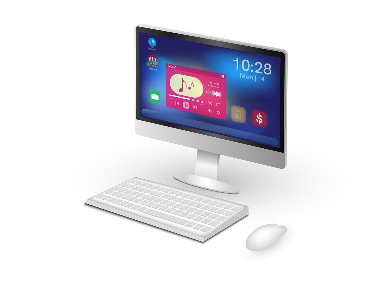 Desktop computer 3D on white background. vector