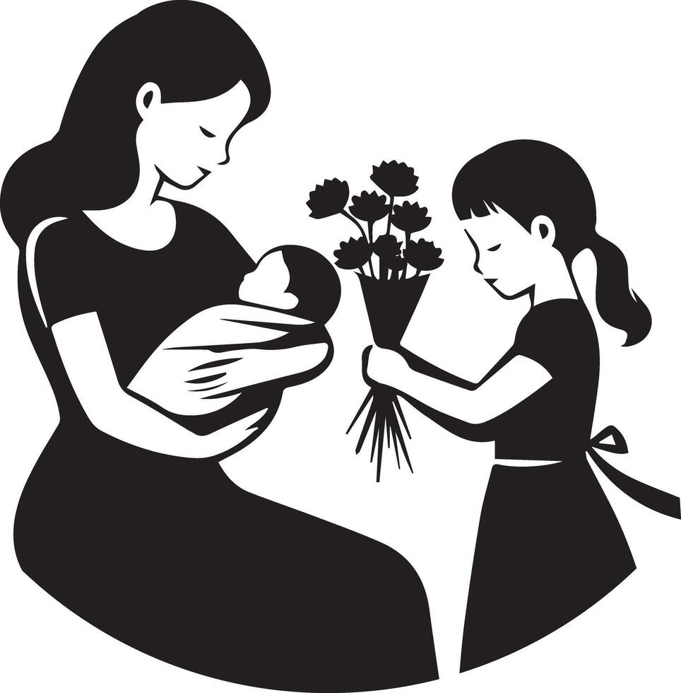 Drawing of mothers and children, mother and daughter, illustration vector