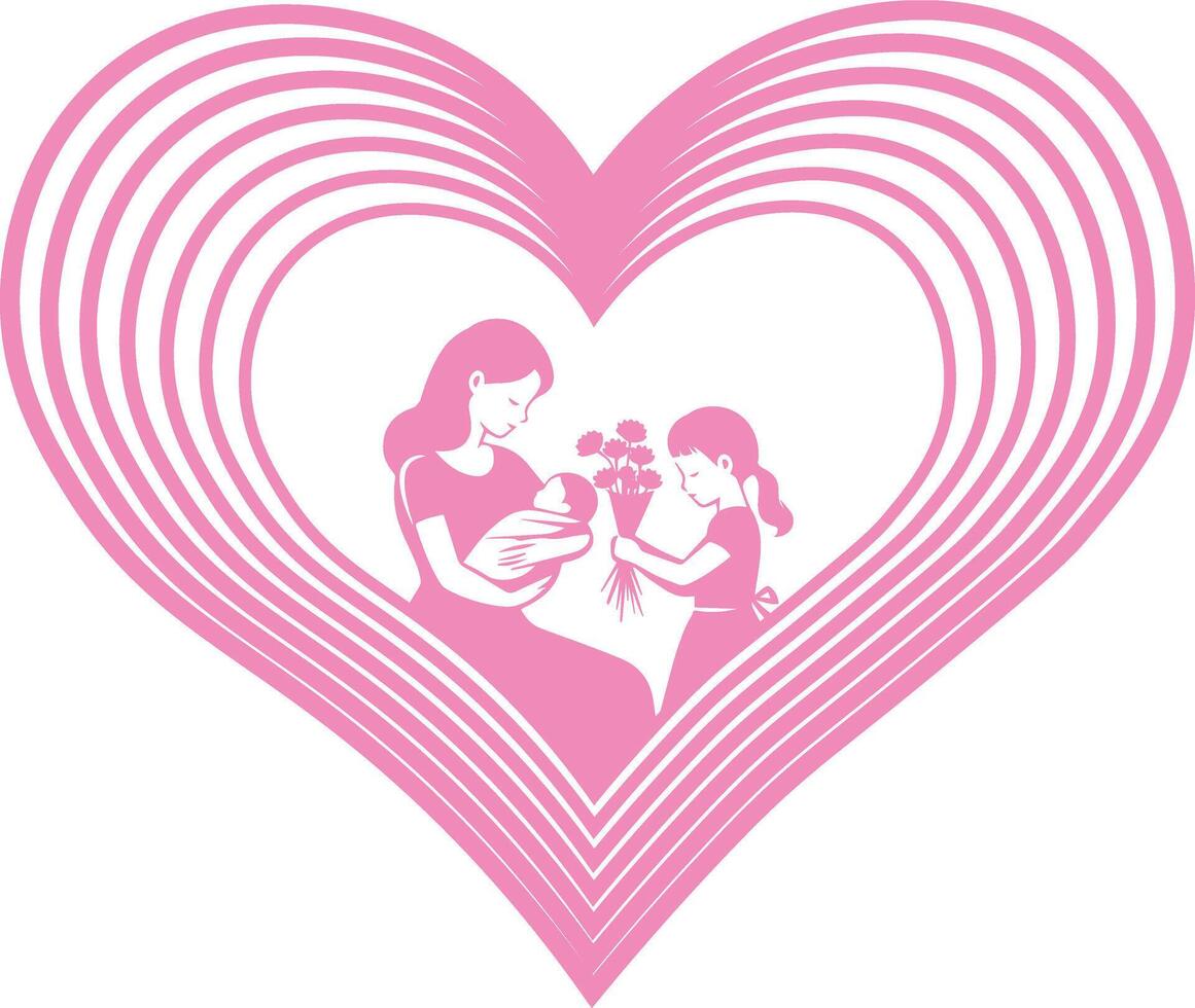 Drawing of mothers and children, mother and daughter, illustration vector