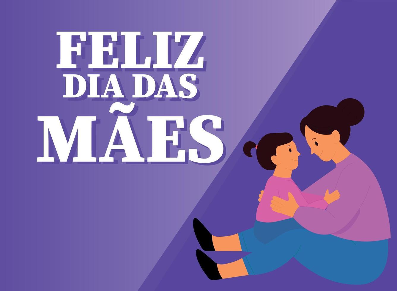 Happy Mother's Day text in portuguese, with Mother's Day illustration vector