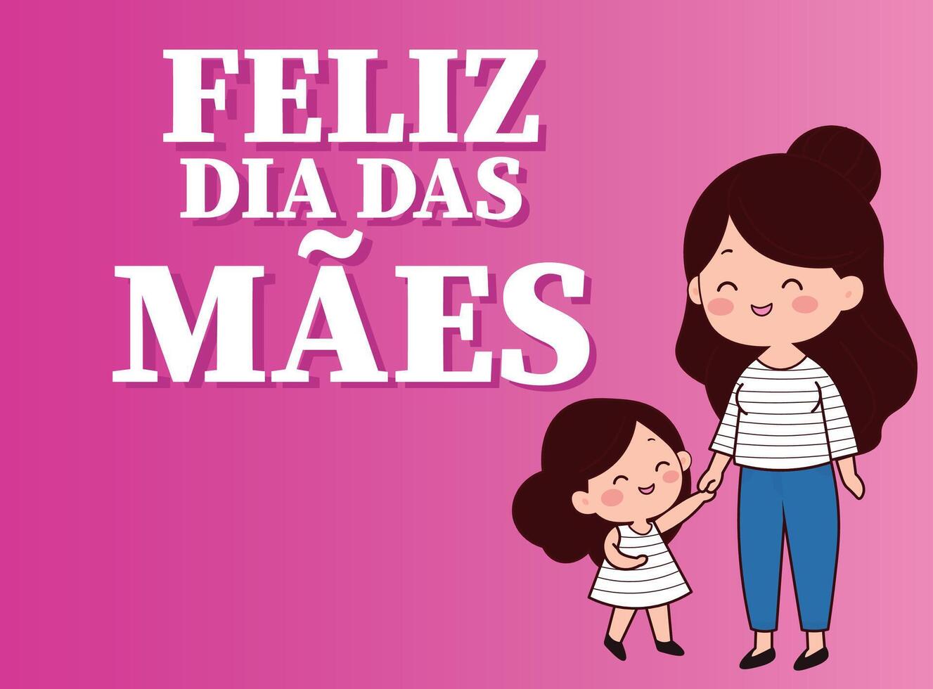 Happy Mother's Day text in portuguese, with Mother's Day illustration vector