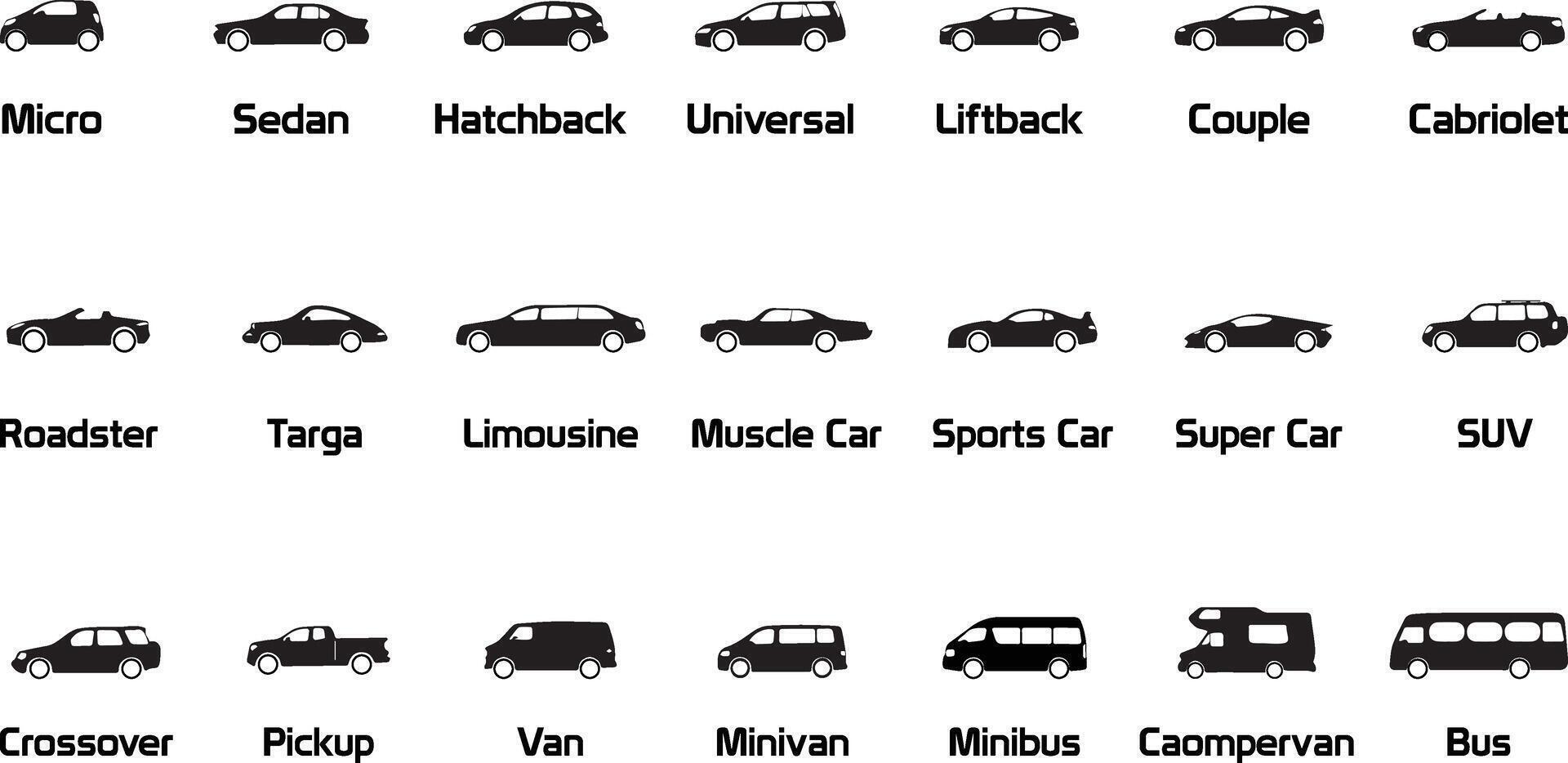 Set, Collection of Car Types Illustration Set - Bundle vector