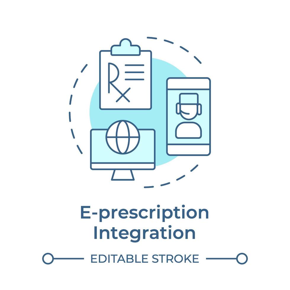 receta electrónica integración suave azul concepto icono. farmacia administración sistema. digital cuidado de la salud servicios. redondo forma línea ilustración. resumen idea. gráfico diseño. fácil a utilizar en infografía vector