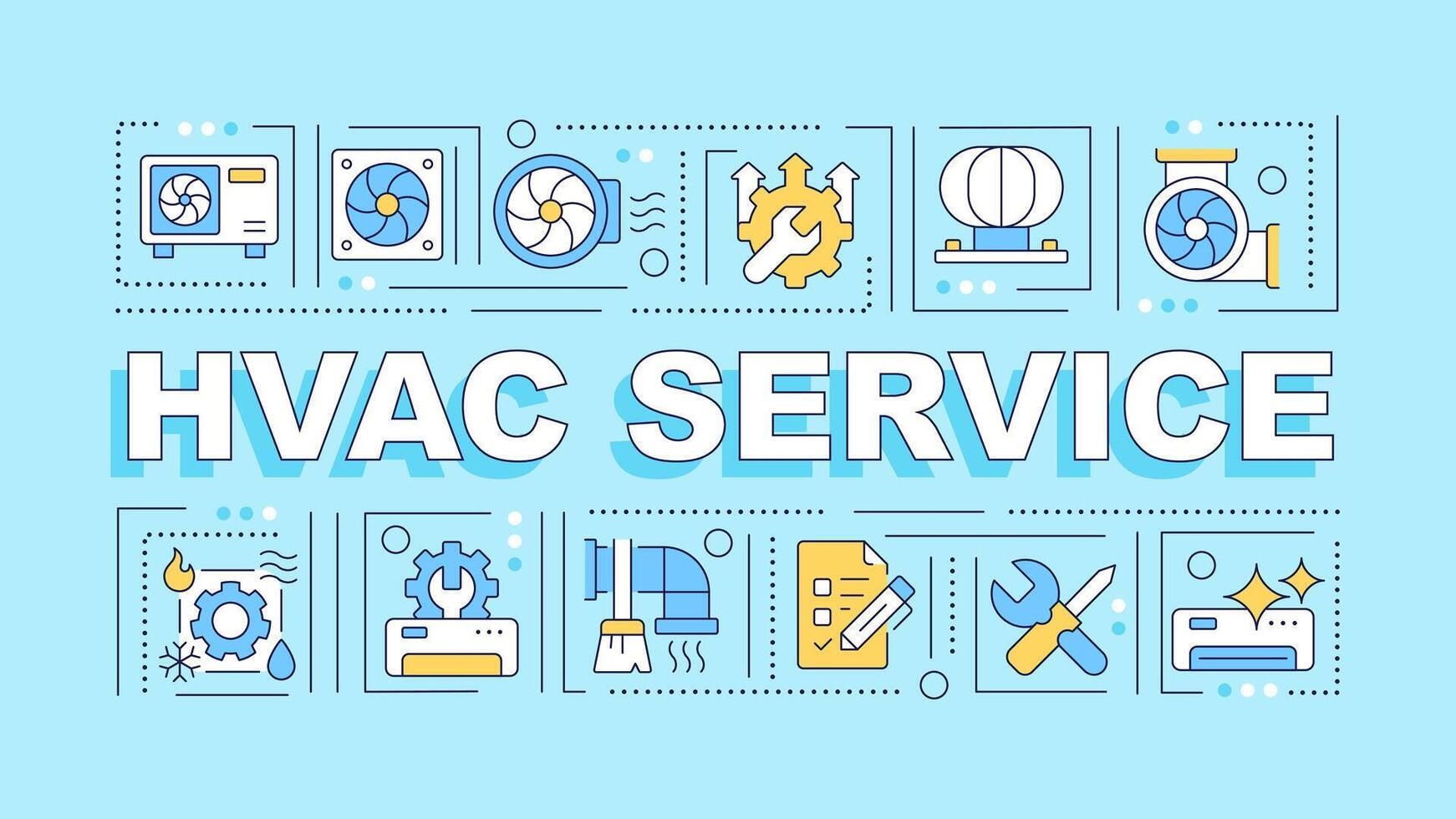 HVAC maintenance turquoise word concept. Commercial services. Typography banner. Flat design. Illustration with title text, editable line icons. Ready to use vector