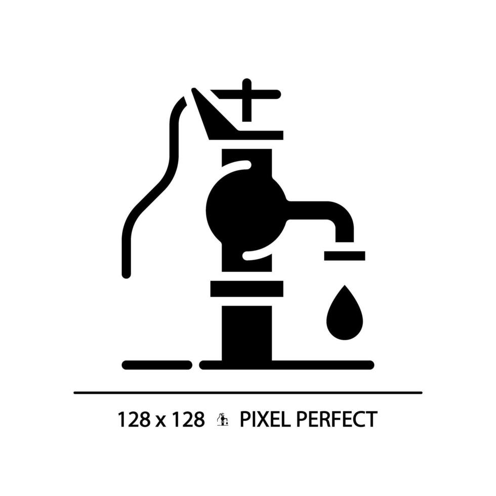 Well pump black glyph icon. Groundwater extraction. Hydraulic pump. Drinking water access. Fresh water. Silhouette symbol on white space. Solid pictogram. Isolated illustration. Pixel perfect vector