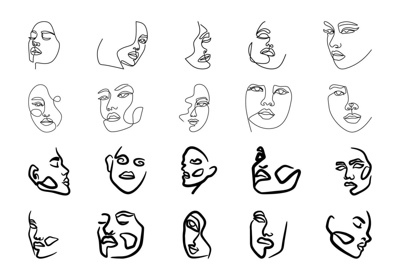 Abstract Face Line Art Set vector