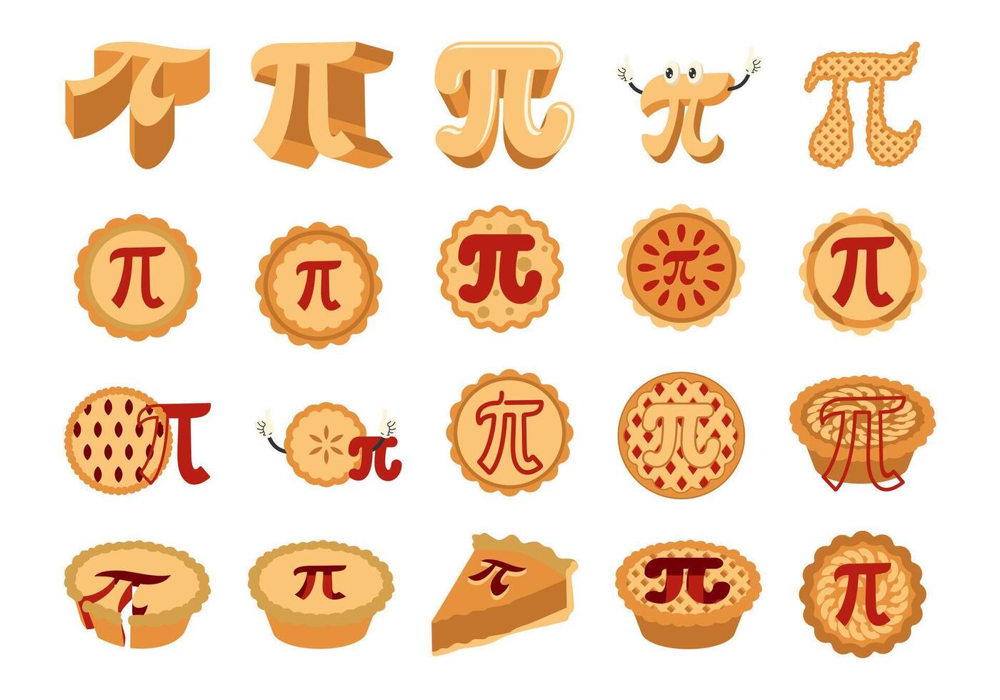 Pi Day Cartoon Element Set vector