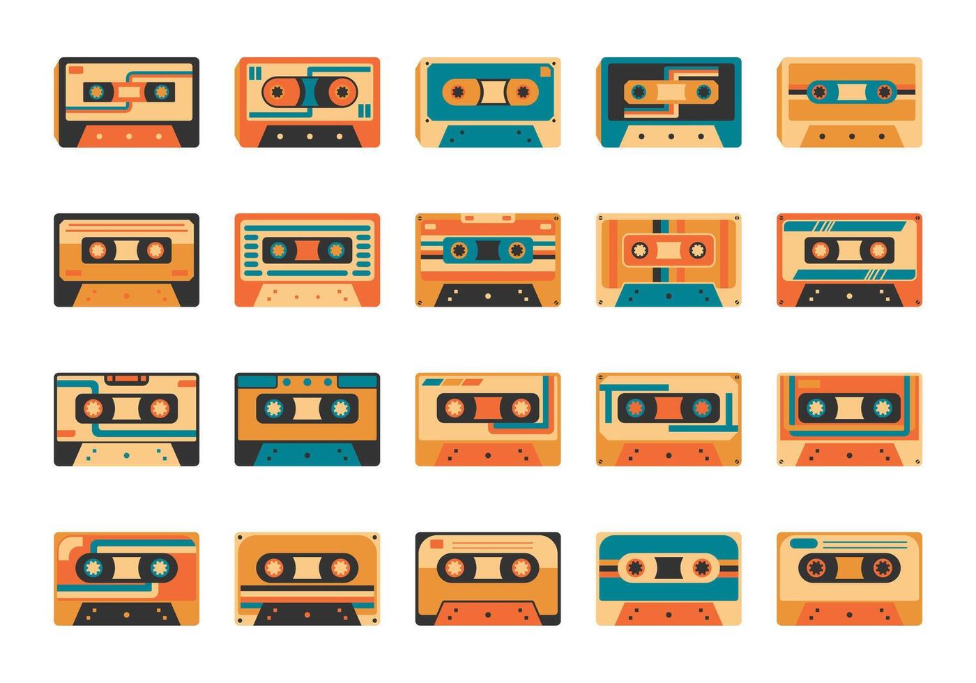 Retro Cassette Illustration Element Set vector