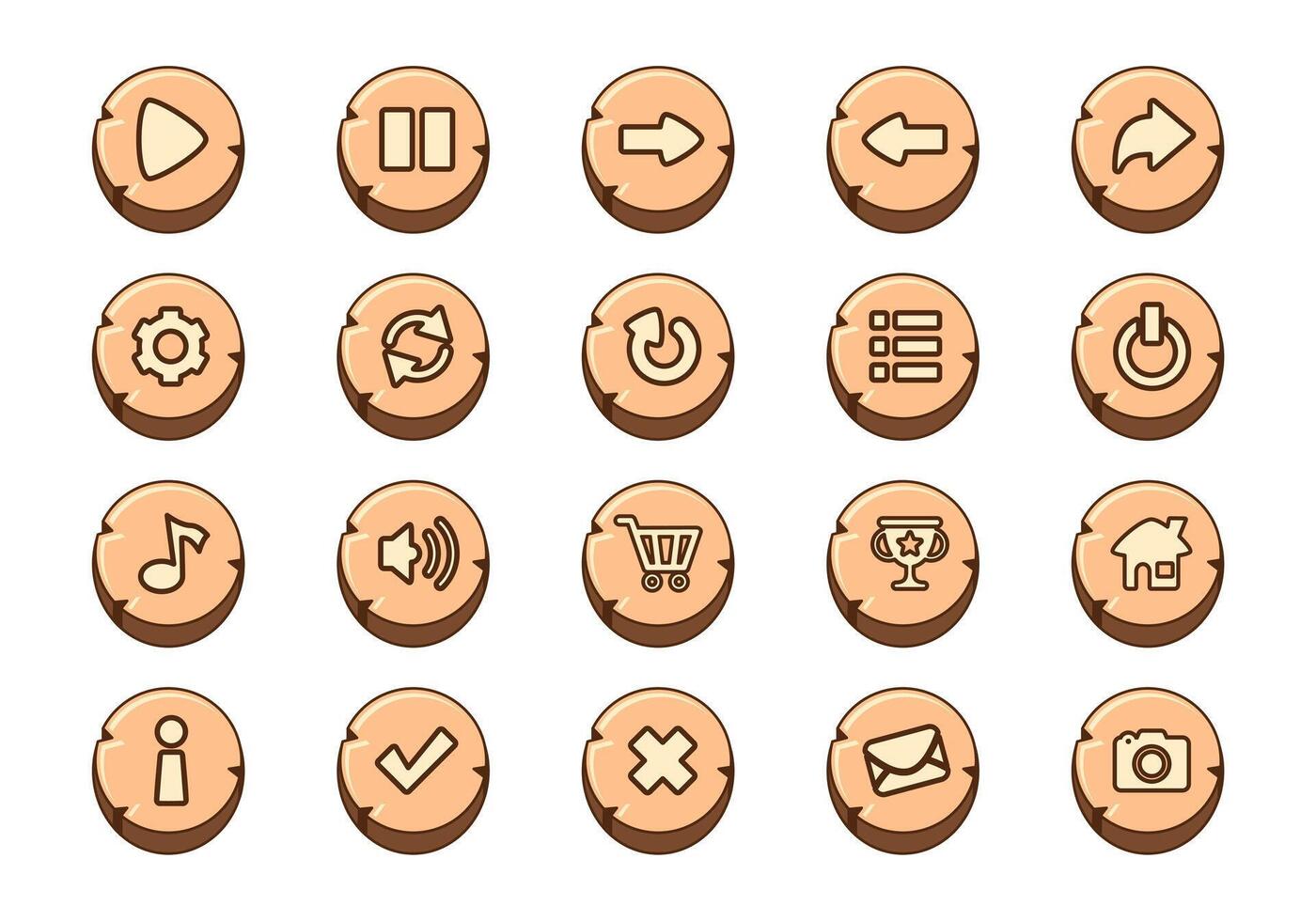 Game Wood Button Icon Element Set vector