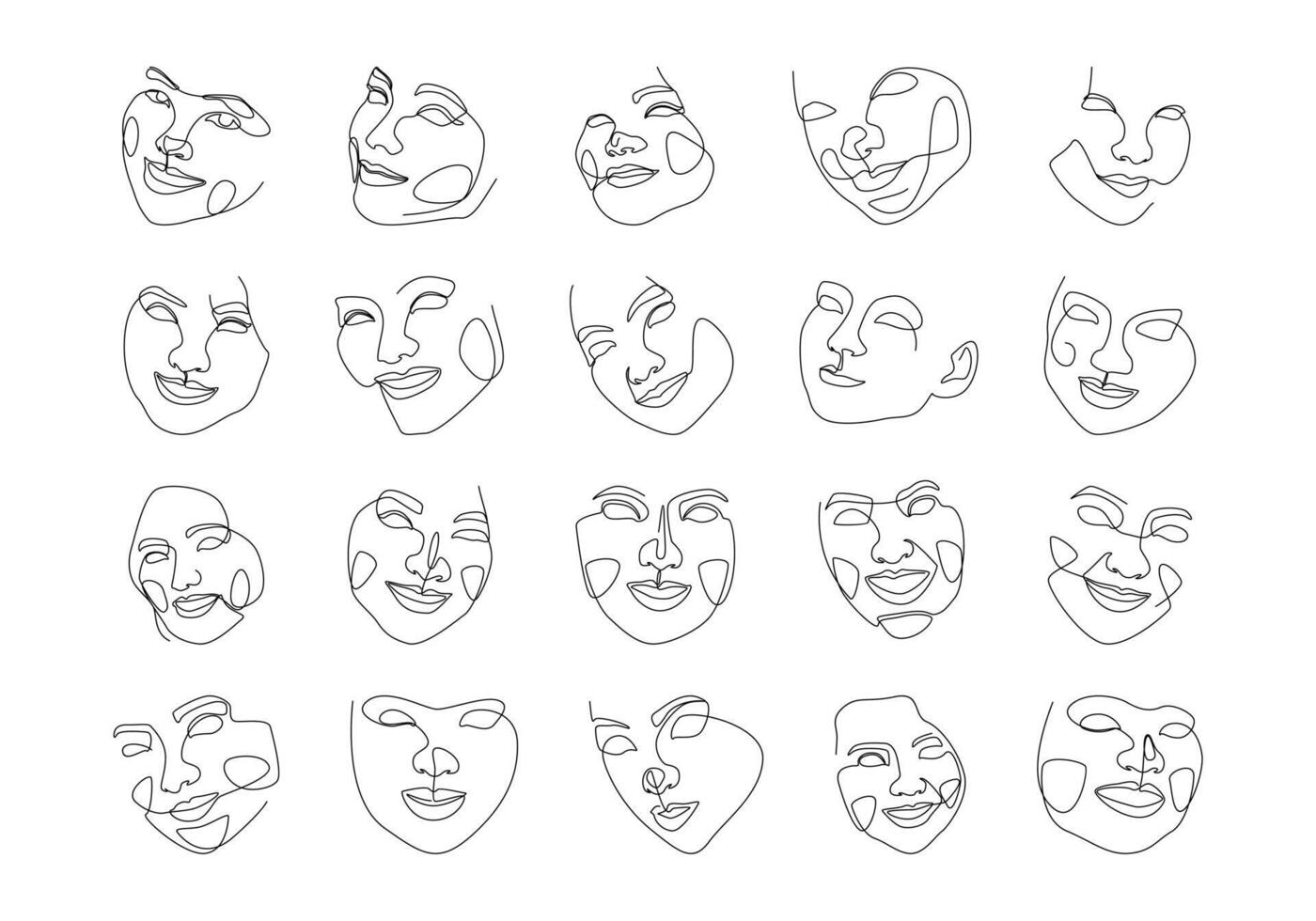 Monoline Face Art Element Set vector