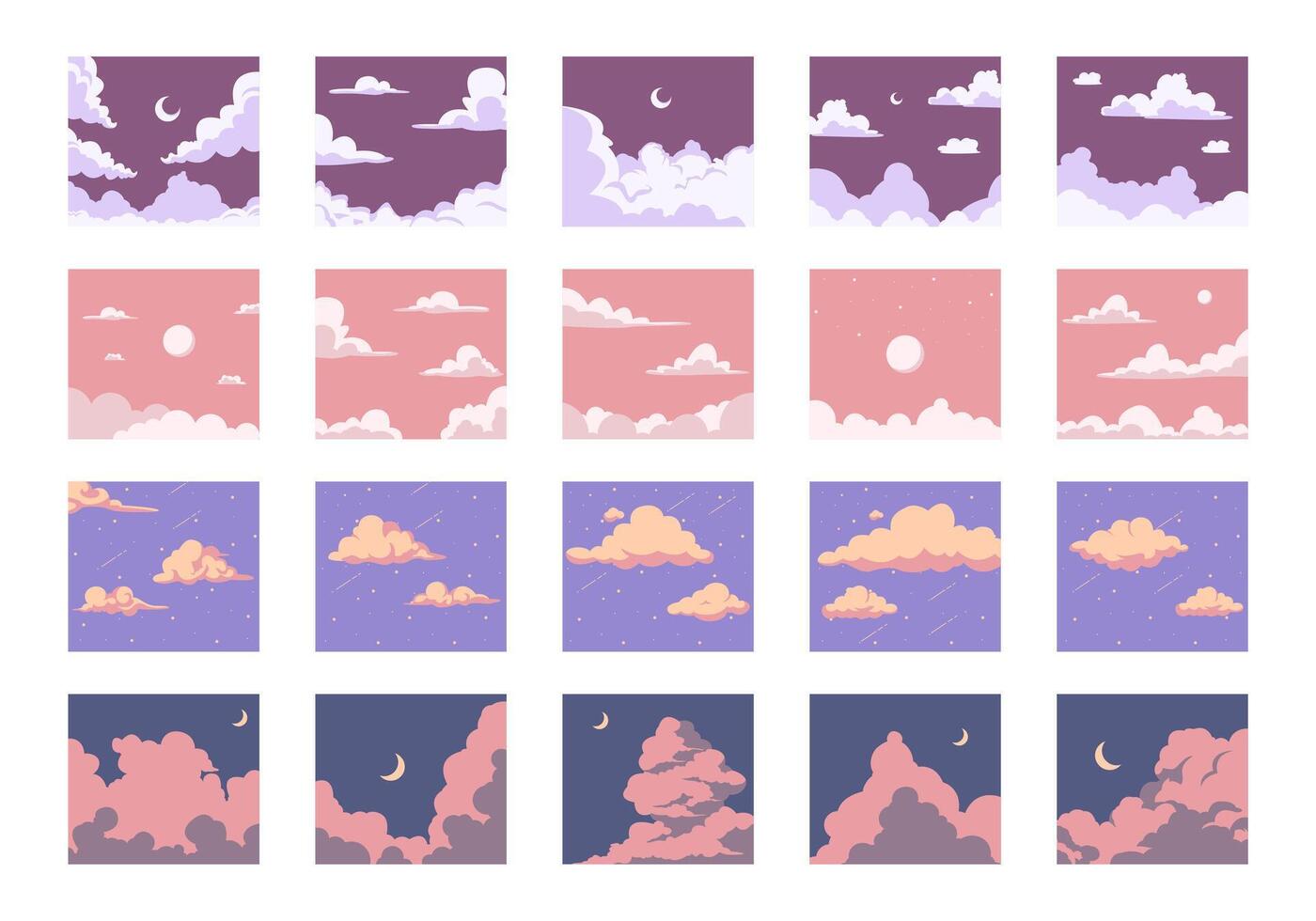 Cloudy Sky Illustration Background Set vector