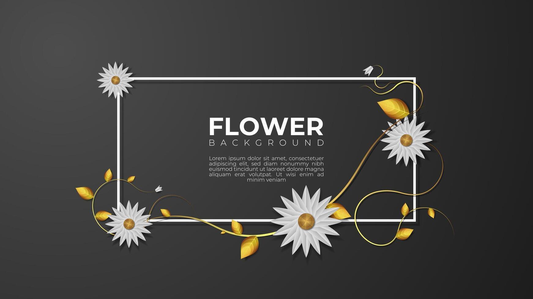 elegante blanco flor antecedentes con dorado hojas y vástago vector