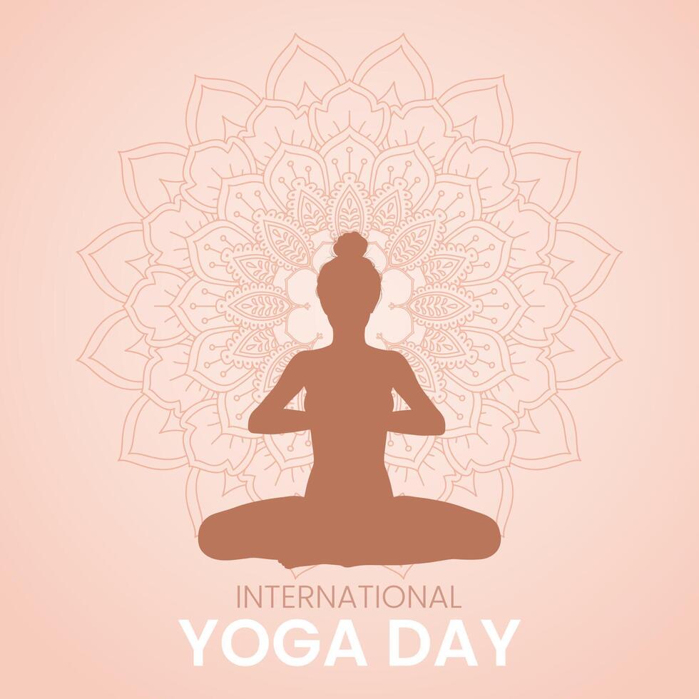 International yoga day background with female in yoga pose vector