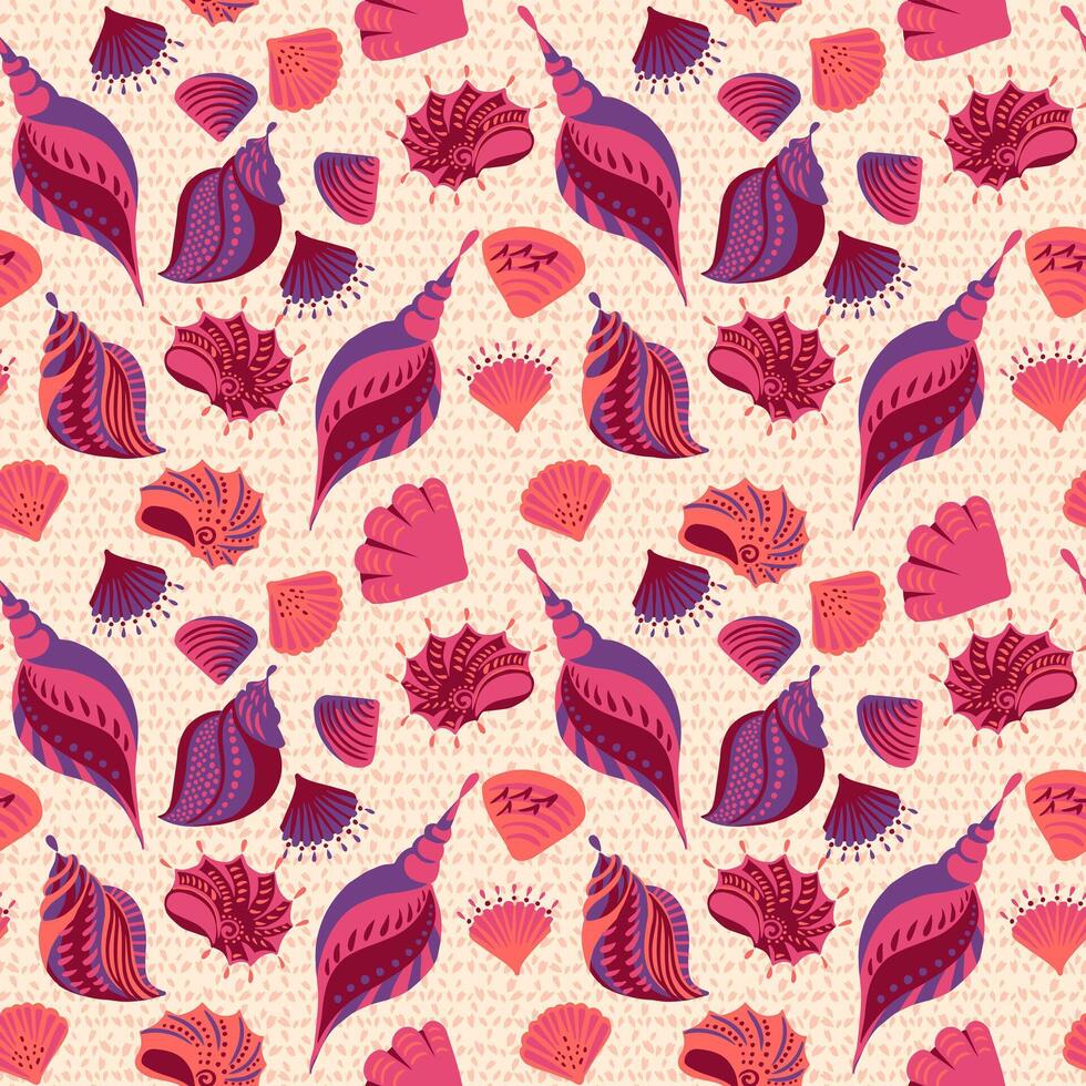 Colorful abstract artistic ocean sea shells seamless pattern. Creative summer marine printing. hand drawn. Template for designs, notebook cover, wrapping paper, exotic wallpaper vector