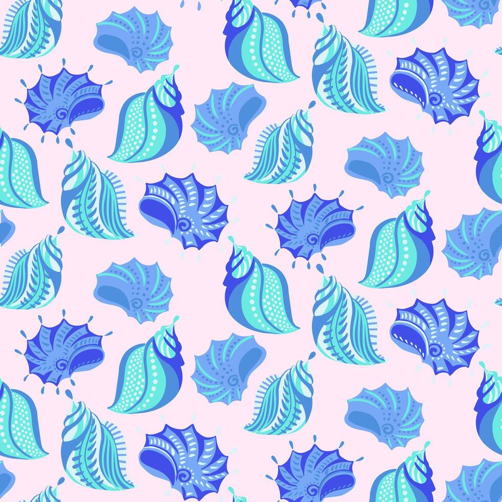 Pastel cute sea shells seamless pattern. hand drawn. Abstract artistic ocean marine shell print. hand drawn. Template for designs, notebook cover, wrapping paper, exotic wallpaper vector