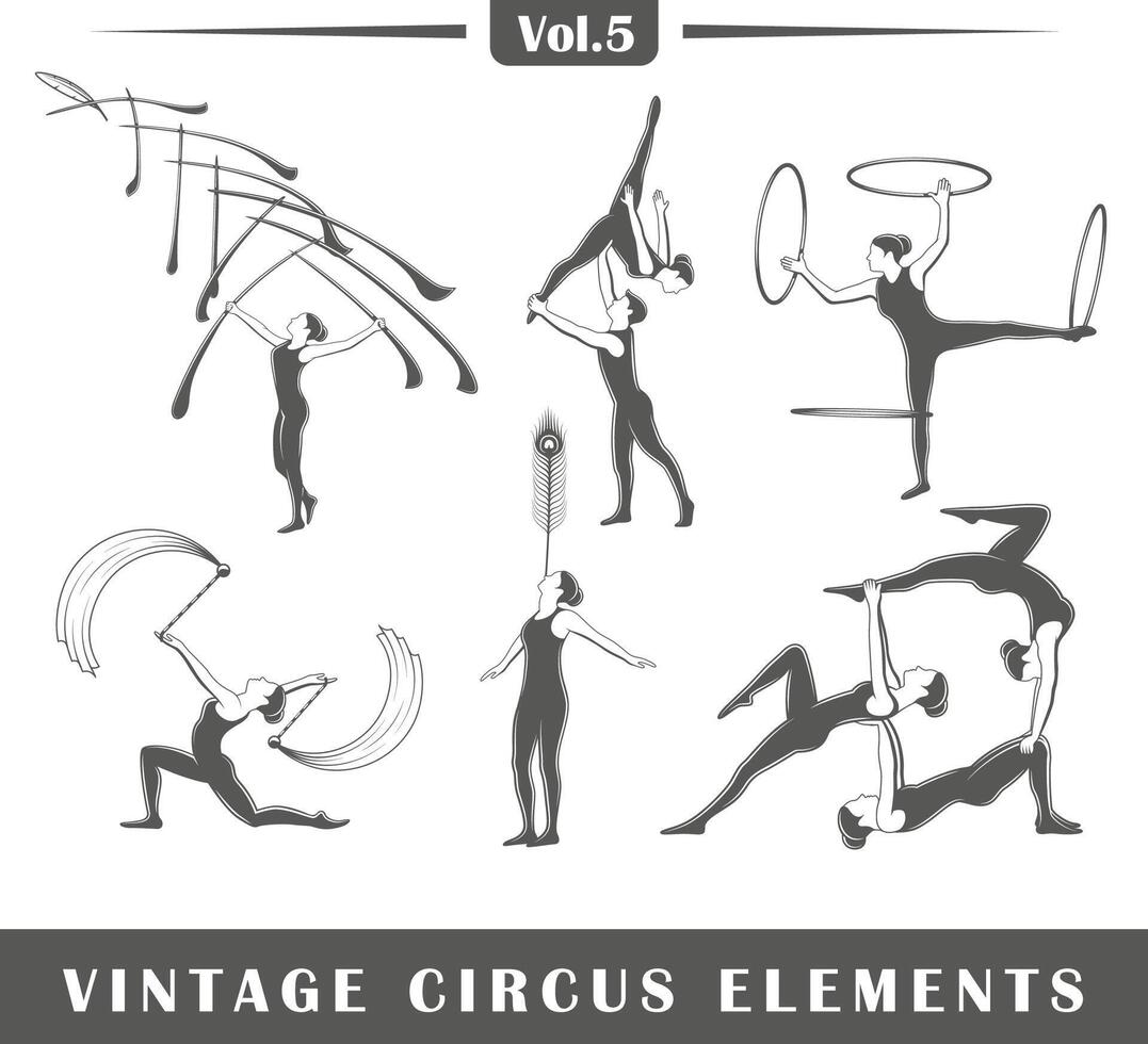 Set of elements of the circus isolated on white background vector