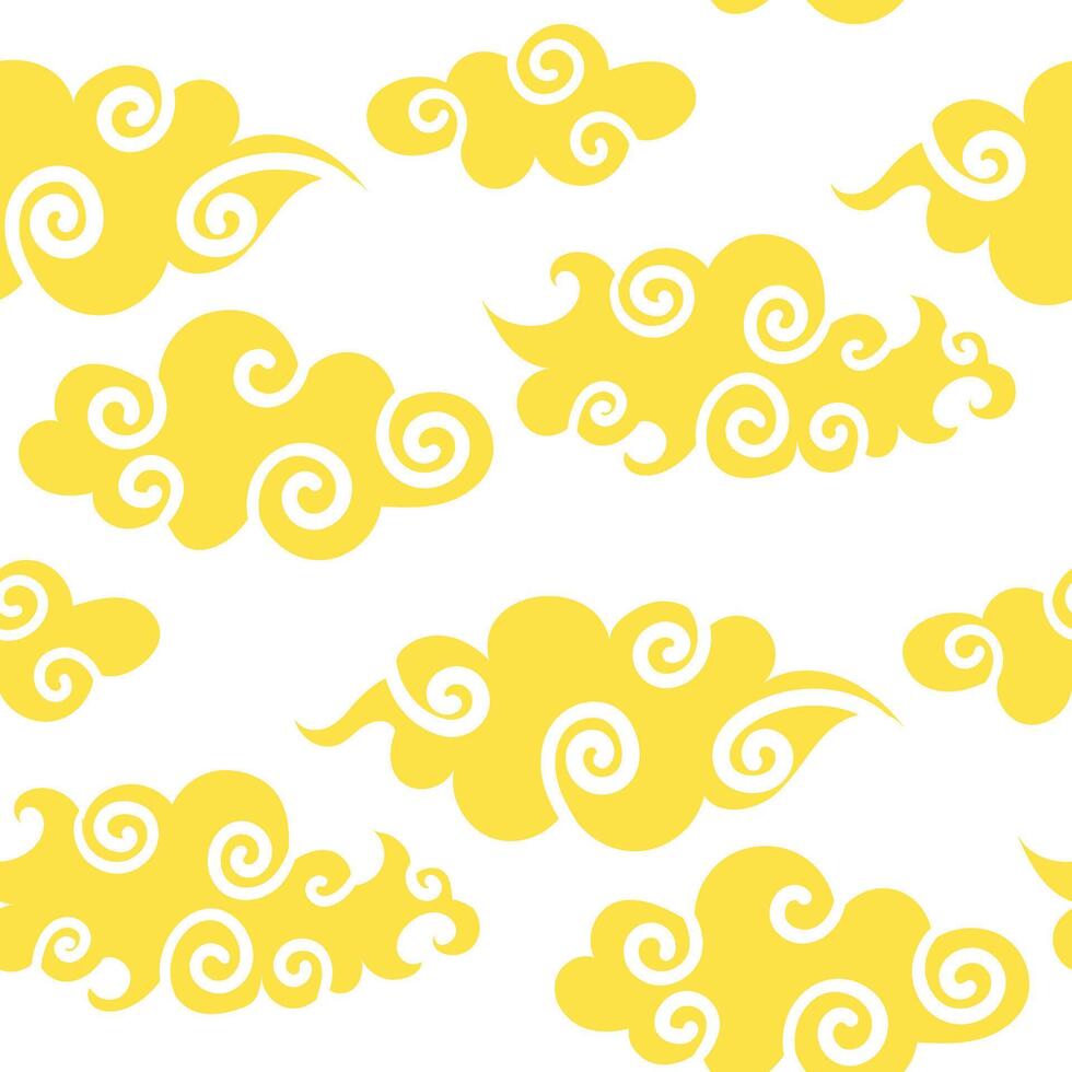 Yellow Chinese cloud pattern, traditional Asian style. Yellow clouds on a white background. Asian traditional materials in repetition. Natural motifs vector