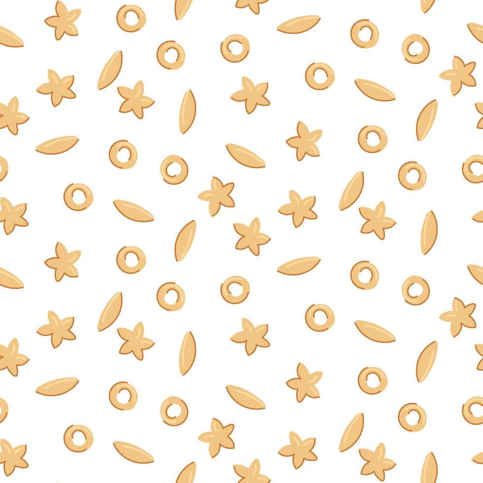 modelo de diferente tipos de pasta. estrellas, anillos, gota. eso es adecuado para culinario temática decoraciones inspirado por italiano cocina.sin costuras textura de varios variantes de italiano tipos de harina pasta vector