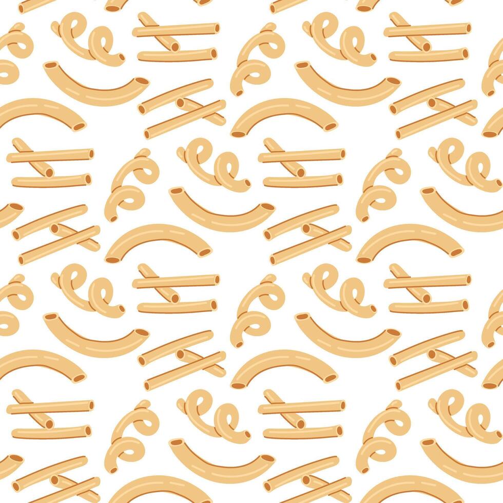 Pattern of different types of pasta. Chopsticks, spirals for decoration on culinary themes inspired by Italian cuisine. Homogeneous texture of several versions of flour pasta made from Italian flour vector