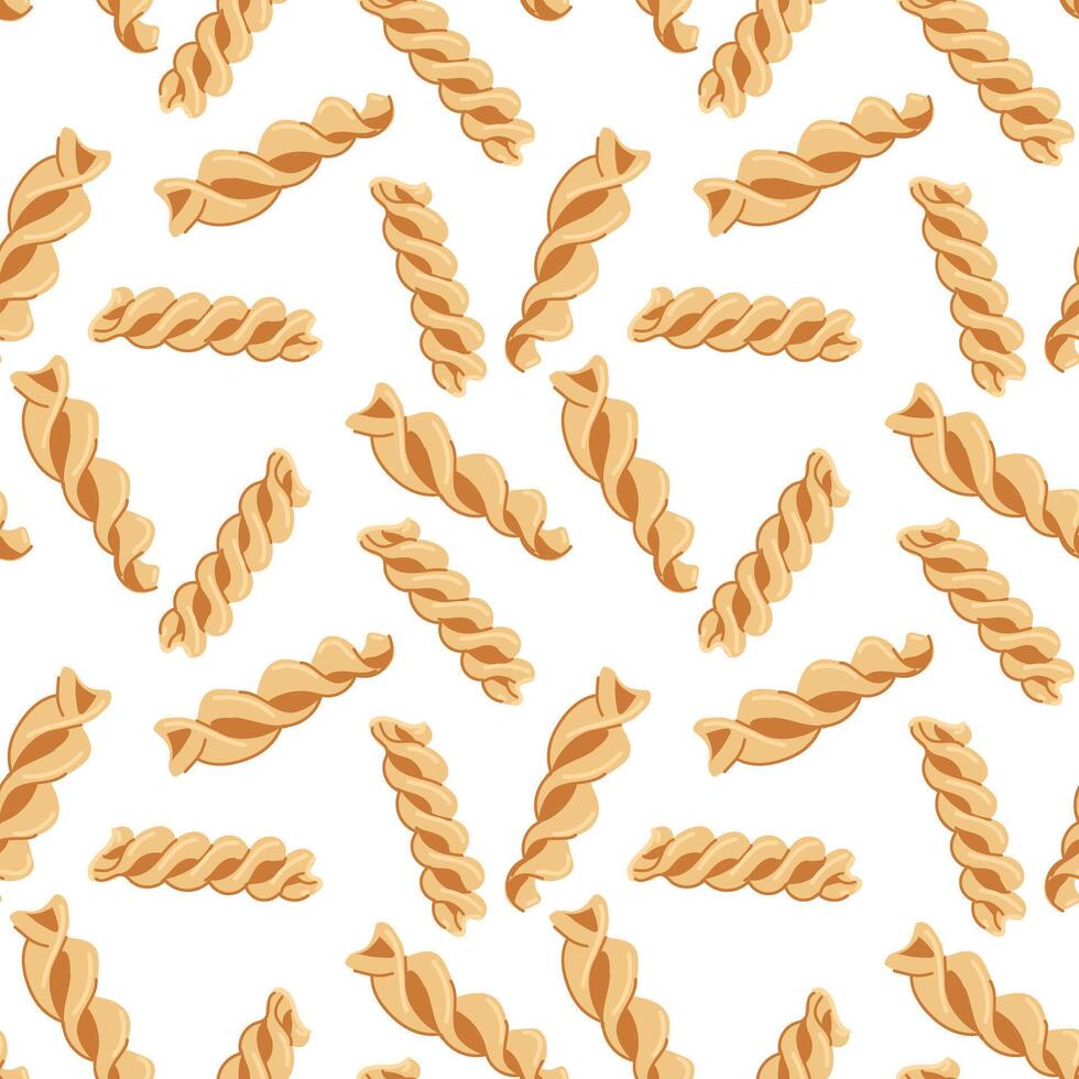 Pattern spiral of pasta, which is ideal for decoration on culinary themes inspired by Italian cuisine. Seamless texture of several variants of Italian types of flour pasta. Objects on a white vector