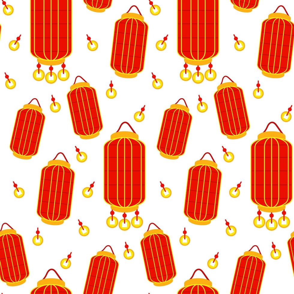 Pattern is a Chinese red paper lantern with gold coins, reminiscent of cultural wealth and a festive atmosphere. A festive festival. An elongated rectangle with coins. The Moon Festival. illustration vector