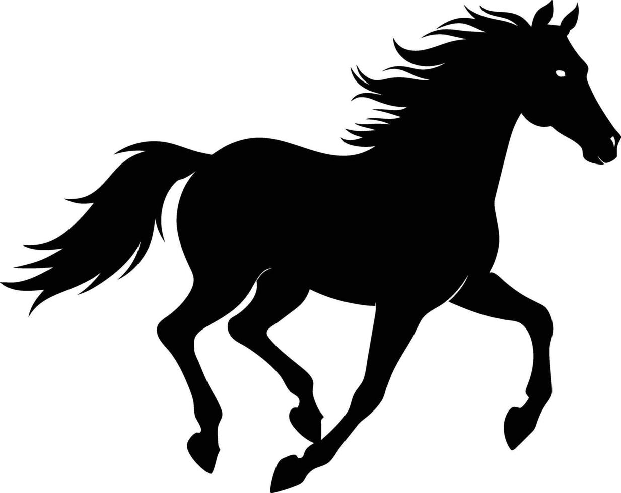 Black silhouette of a horse running with a long tail vector