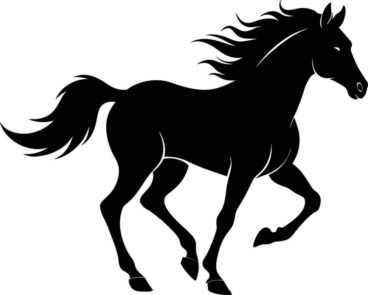 Black silhouette of a horse running with a long tail vector