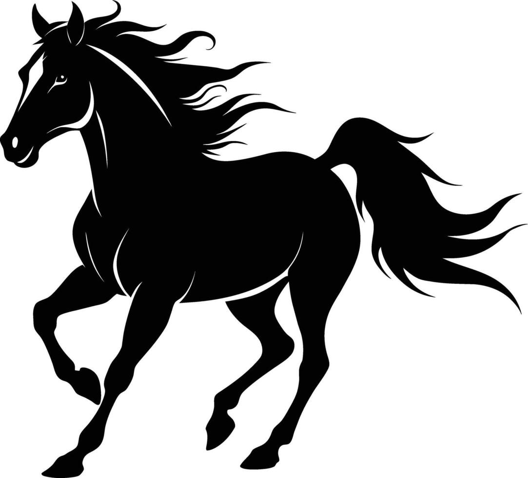 Black silhouette of a horse running with a long tail vector