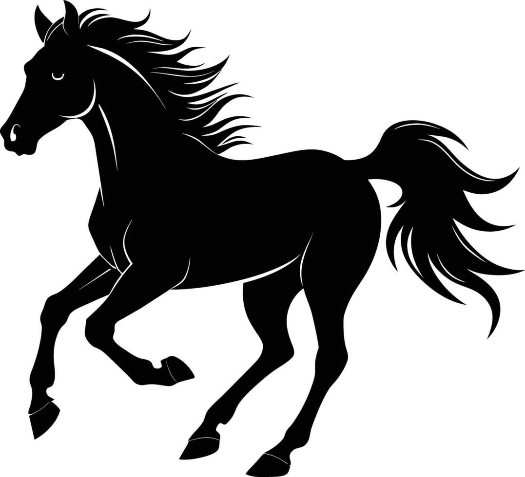 negro silueta de un caballo corriendo con un largo cola vector