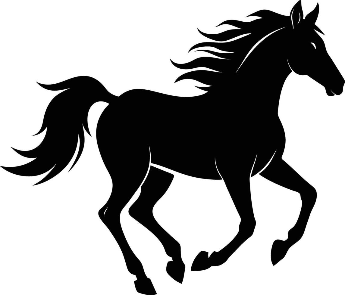 negro silueta de un caballo corriendo con un largo cola vector