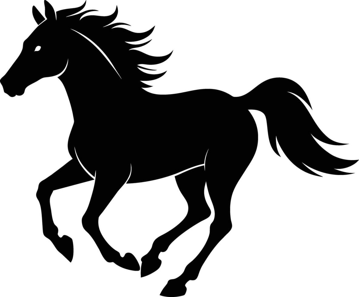 negro silueta de un caballo corriendo con un largo cola vector