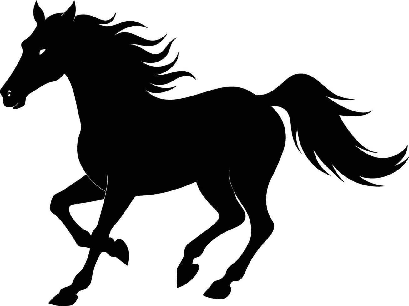 Black silhouette of a horse running with a long tail vector