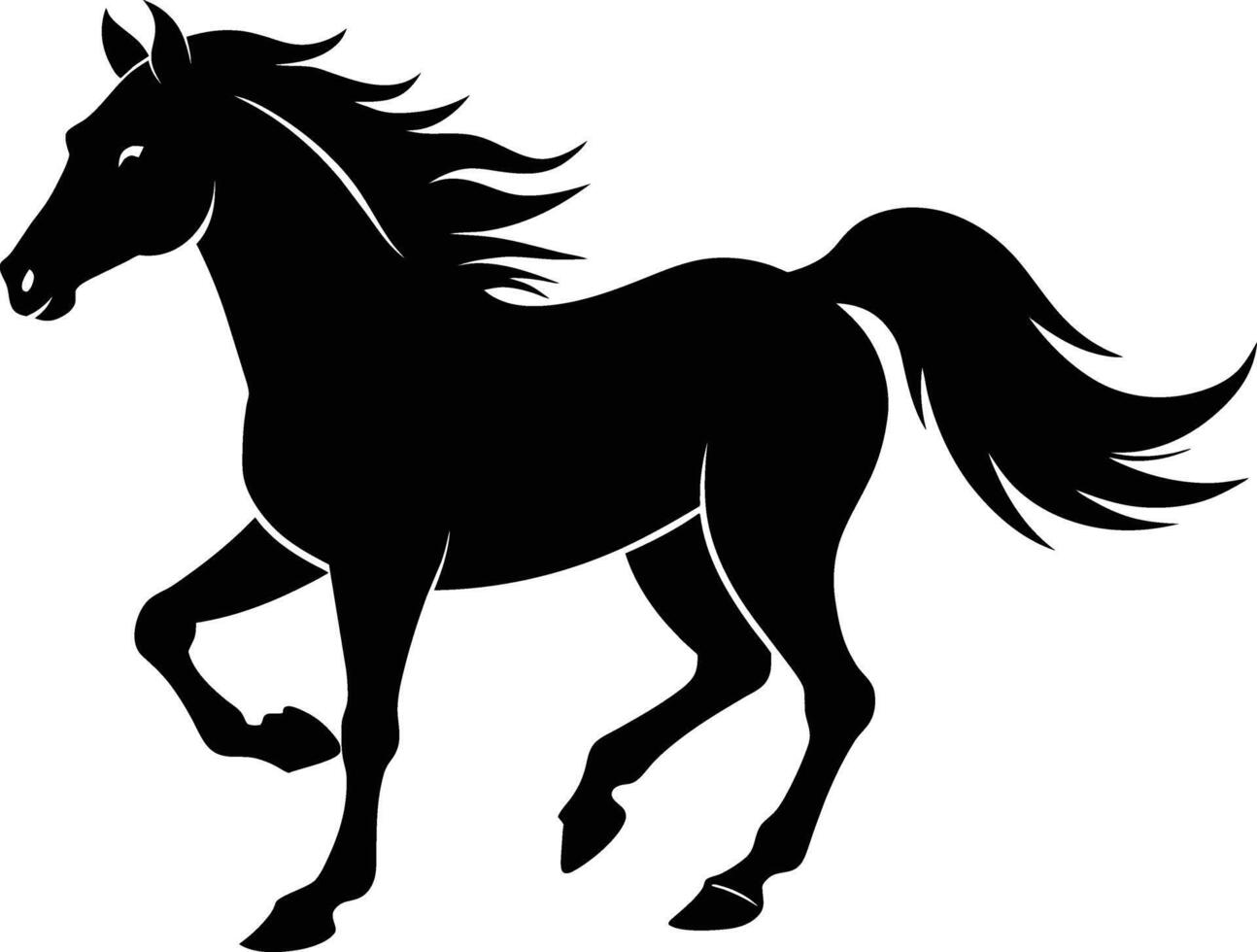 Black silhouette of a horse running with a long tail vector