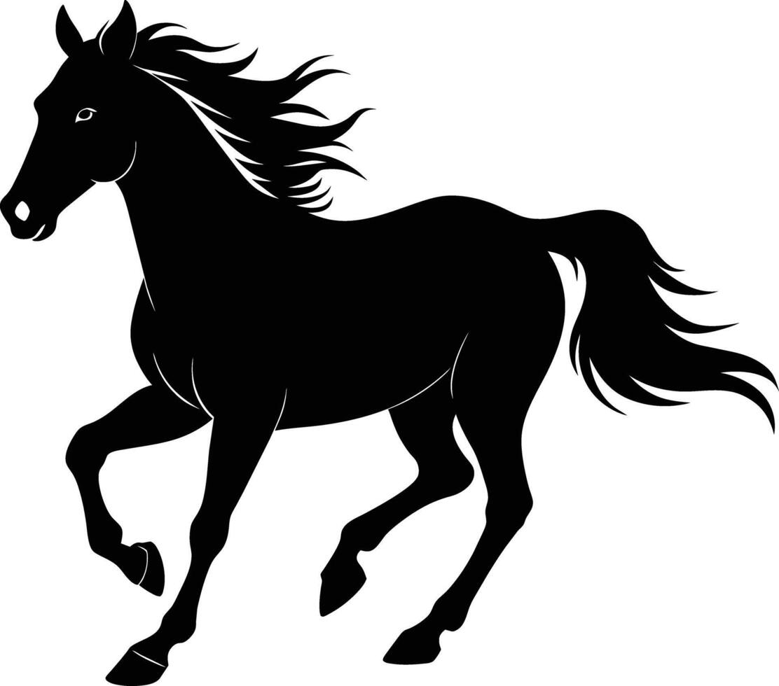 Black silhouette of a horse running with a long tail vector