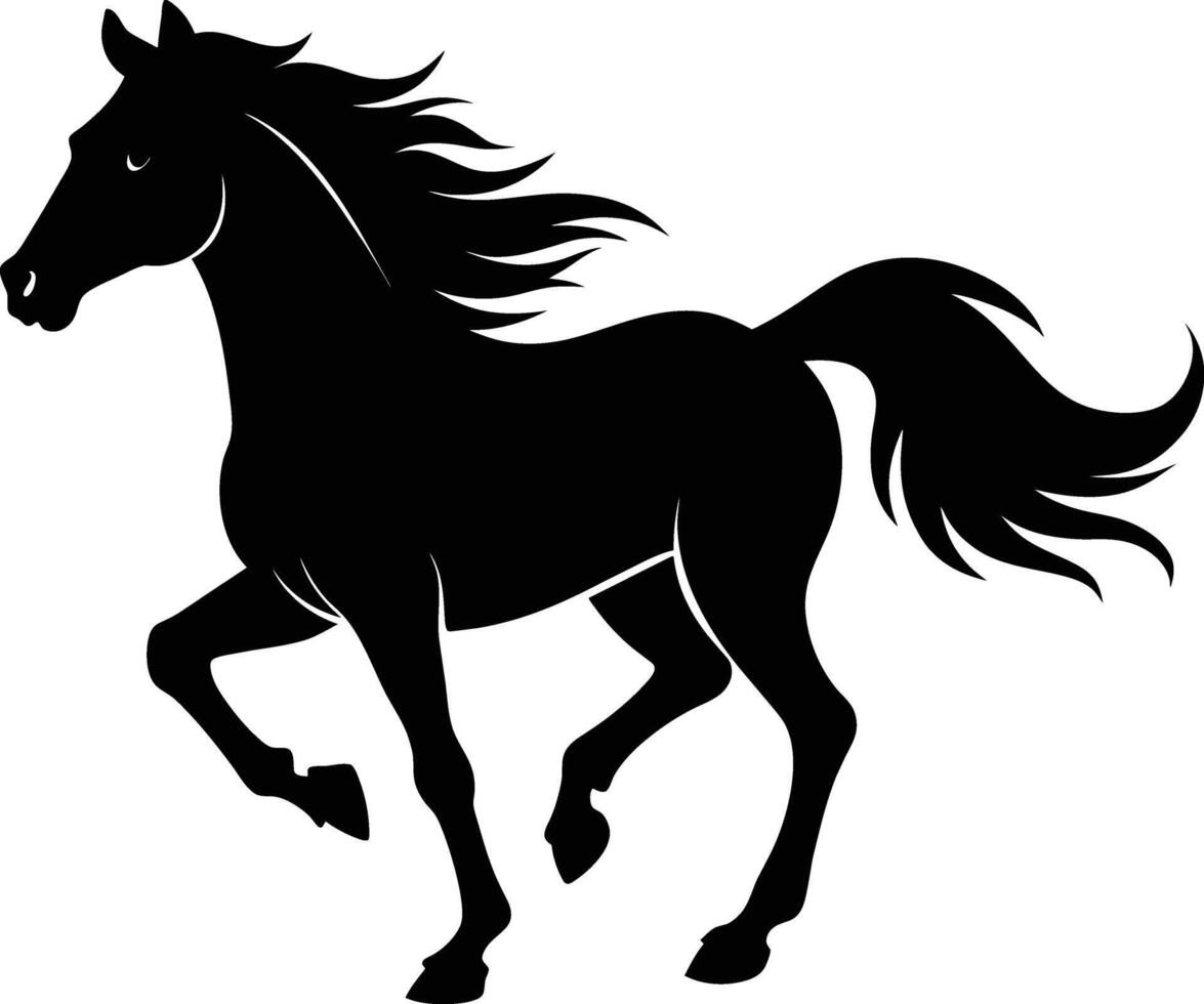 Black silhouette of a horse running with a long tail vector