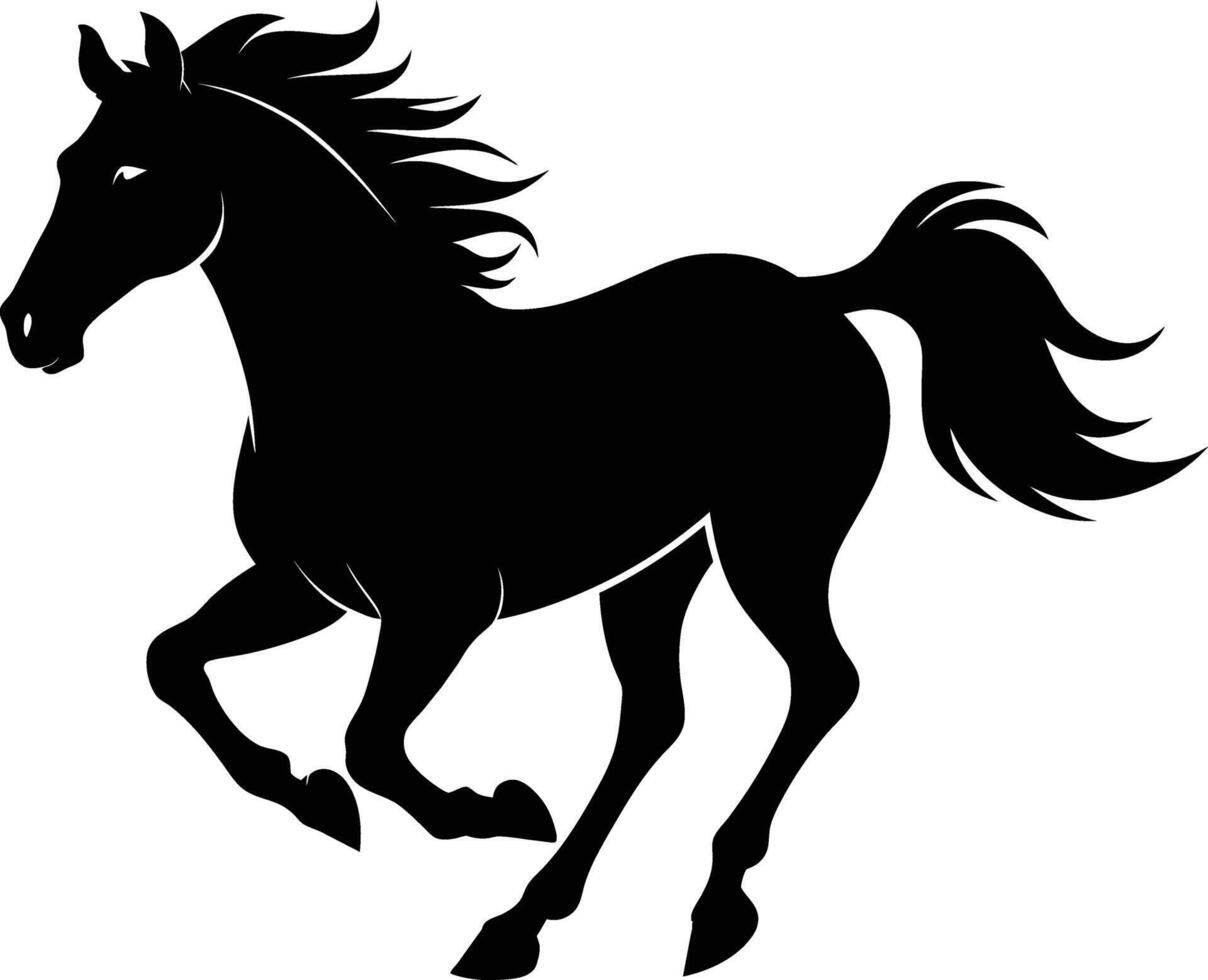 Black silhouette of a horse running with a long tail vector