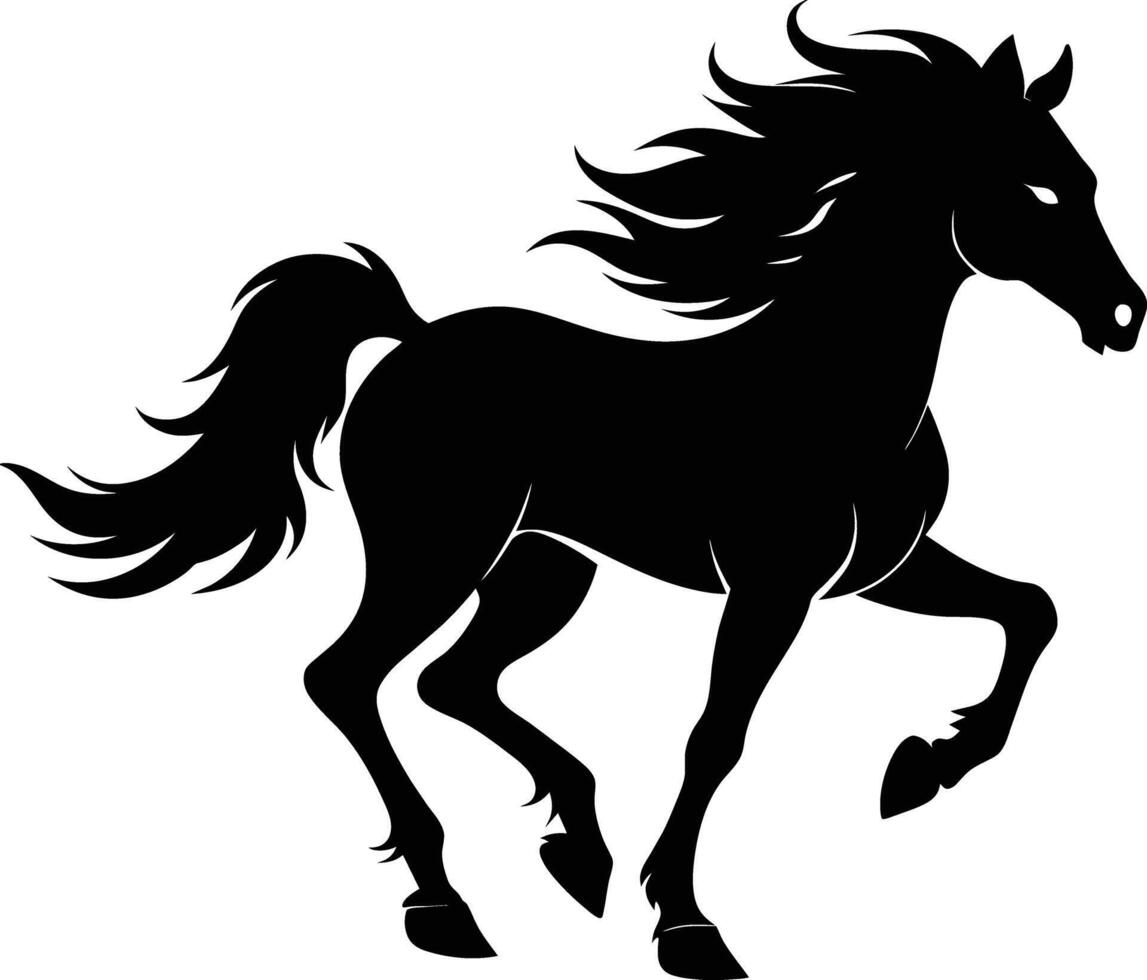 Black silhouette of a horse running with a long tail vector