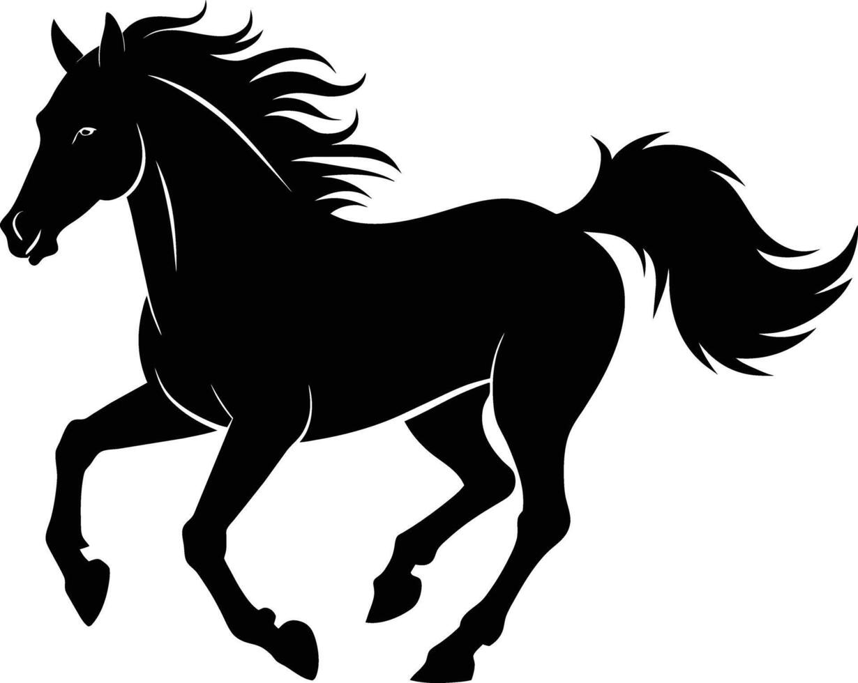 Black silhouette of a horse running with a long tail vector