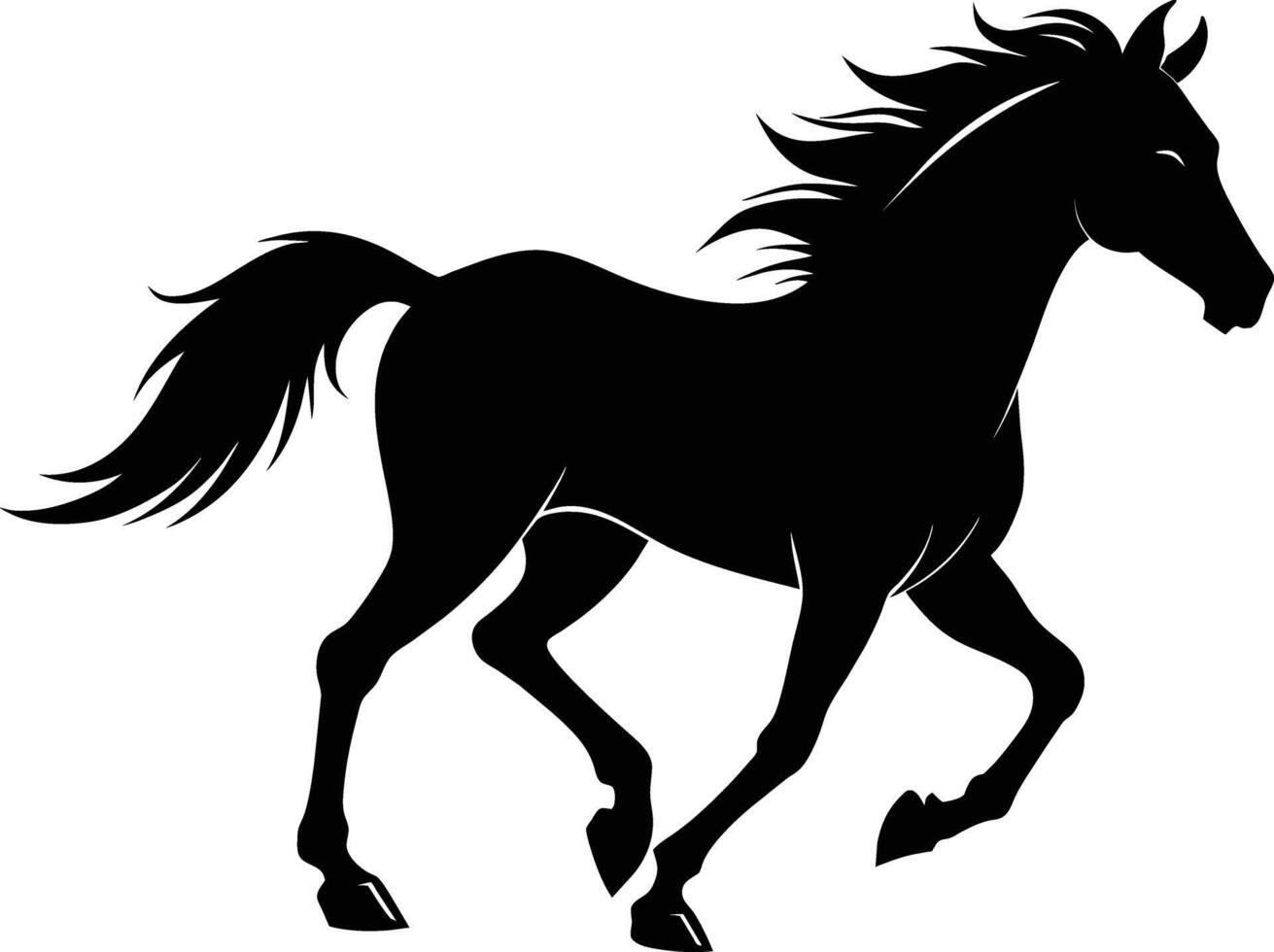 Black silhouette of a horse running with a long tail vector