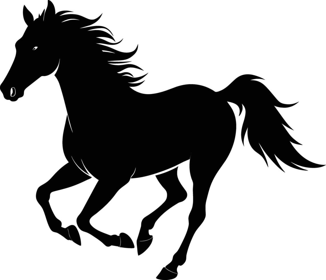 Black silhouette of a horse running with a long tail vector