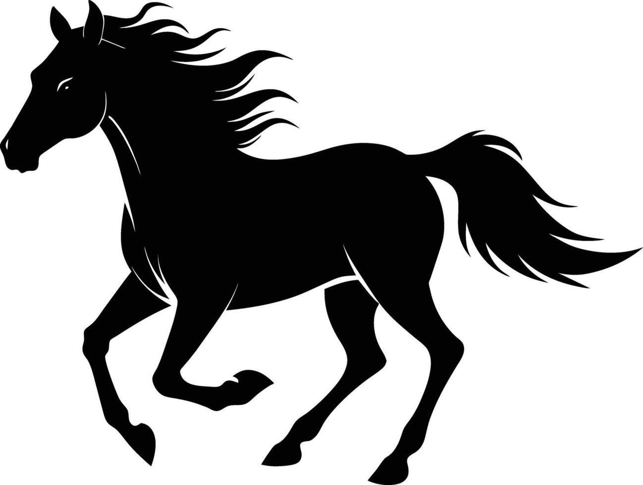 Black silhouette of a horse running with a long tail vector