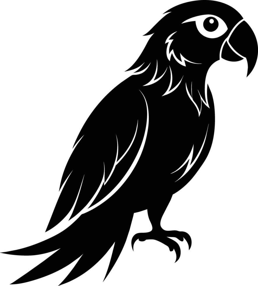 Black parrot silhouette on white background illustration vector