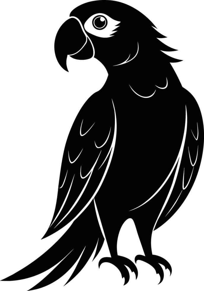 Black parrot silhouette on white background illustration vector