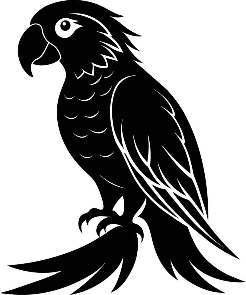 Black parrot silhouette on white background illustration vector
