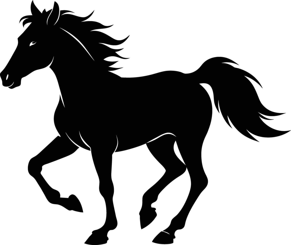 Black silhouette of a horse running with a long tail vector