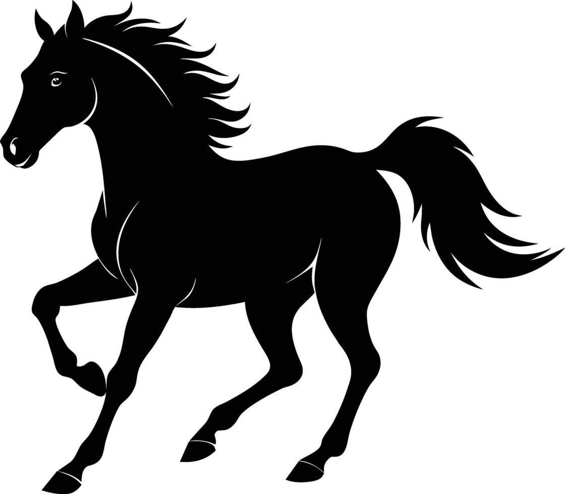 Black silhouette of a horse running with a long tail vector