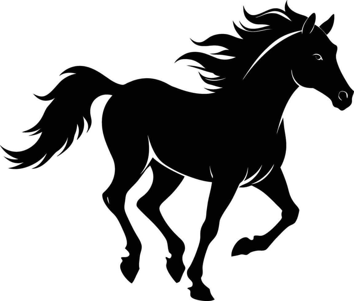 Black silhouette of a horse running with a long tail vector