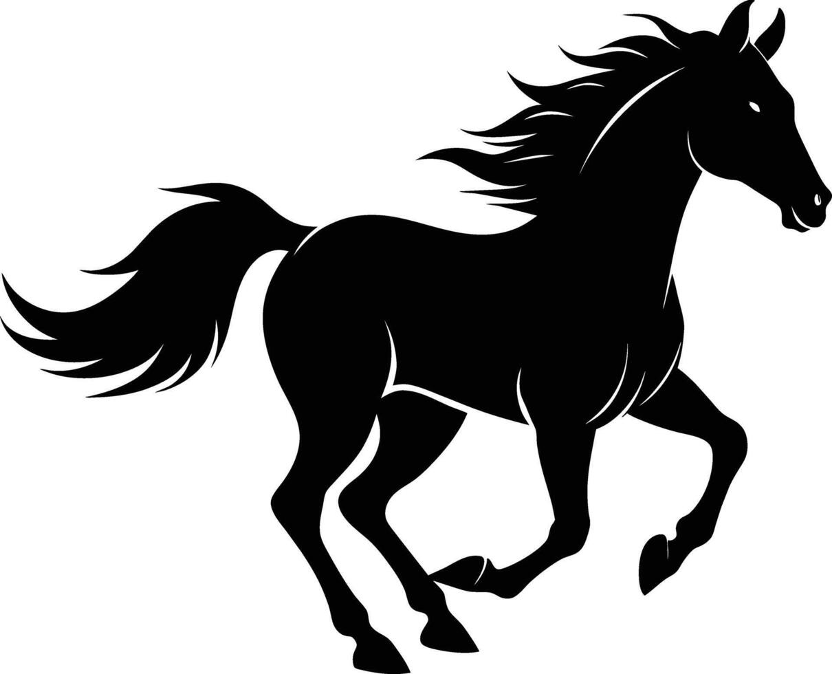 Black silhouette of a horse running with a long tail vector