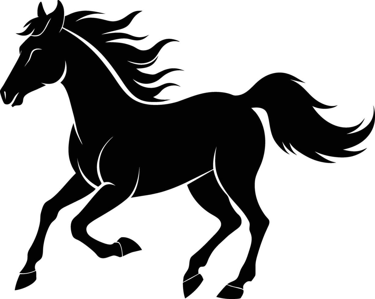 Black silhouette of a horse running with a long tail vector